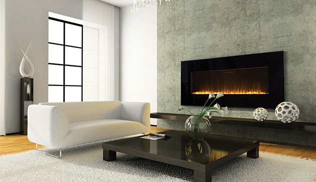 Electric Arcturus fireplace in a modern living room.
