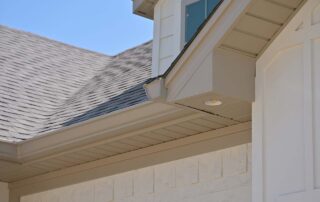 G&S Insulating seamless gutter installed at roofline corner. G&S Insulating seamless gutter installed at roofline corner on a home in Little Rock, AR.